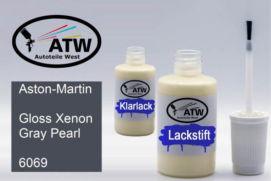 Aston-Martin, Gloss Xenon Gray Pearl, 6069: 20ml Lackstift + 20ml Klarlack - Set, von ATW Autoteile West.